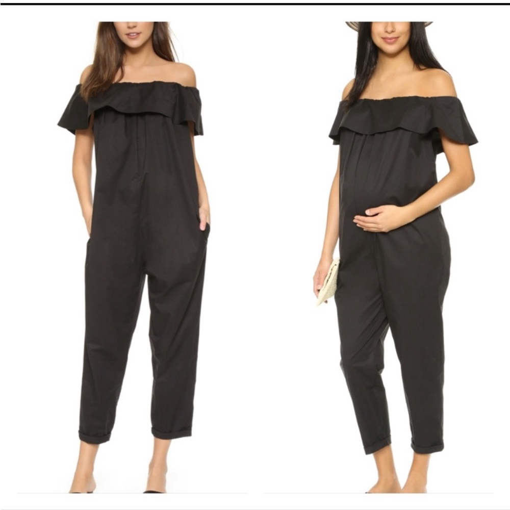 HATCH ‘Chloe’ Off-the-Shoulder Ruffle Jumpsuit Black Sz P or S/M